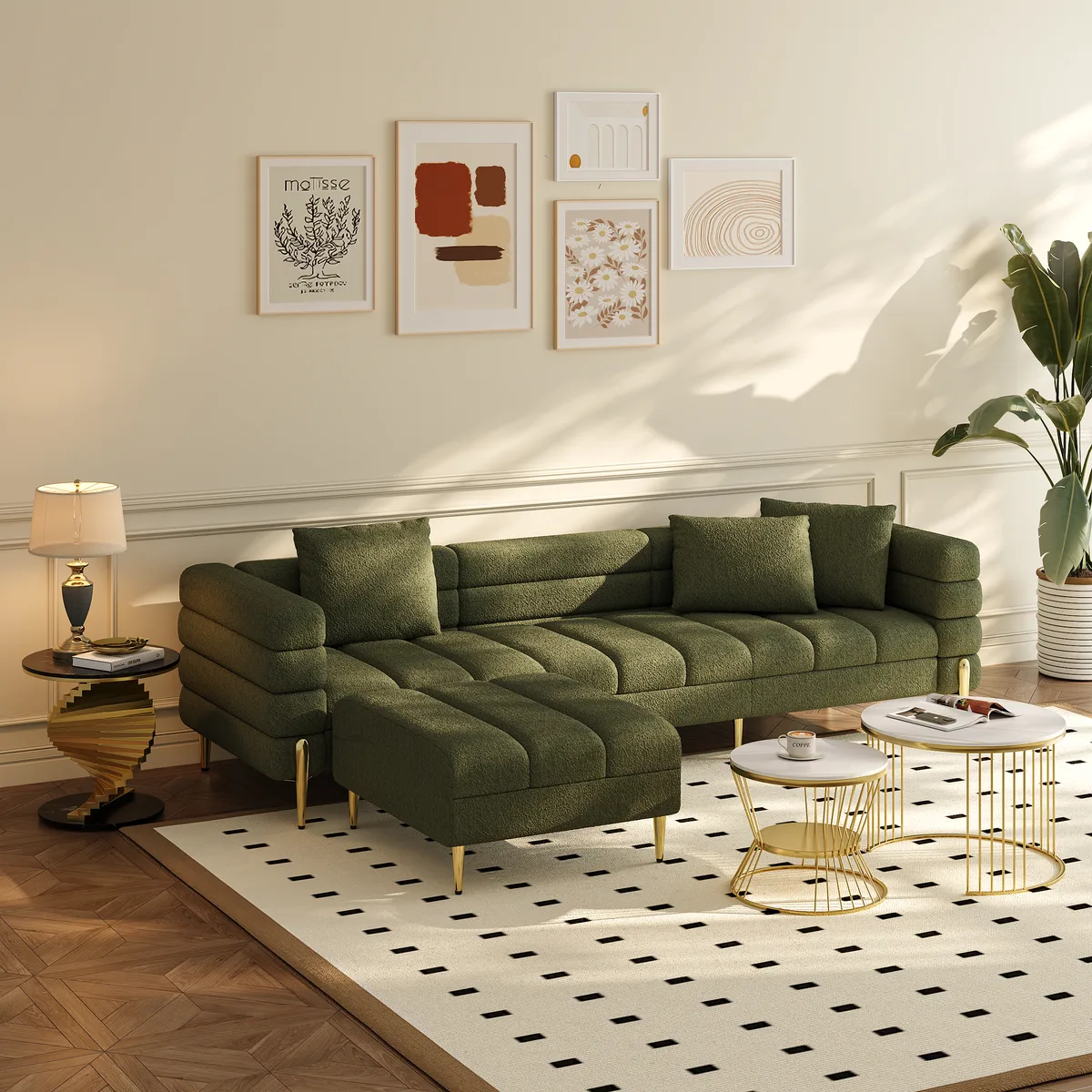 Round Marble Tabletop End Table with Metal Frame Modern Black & Gold Side Table — image 15