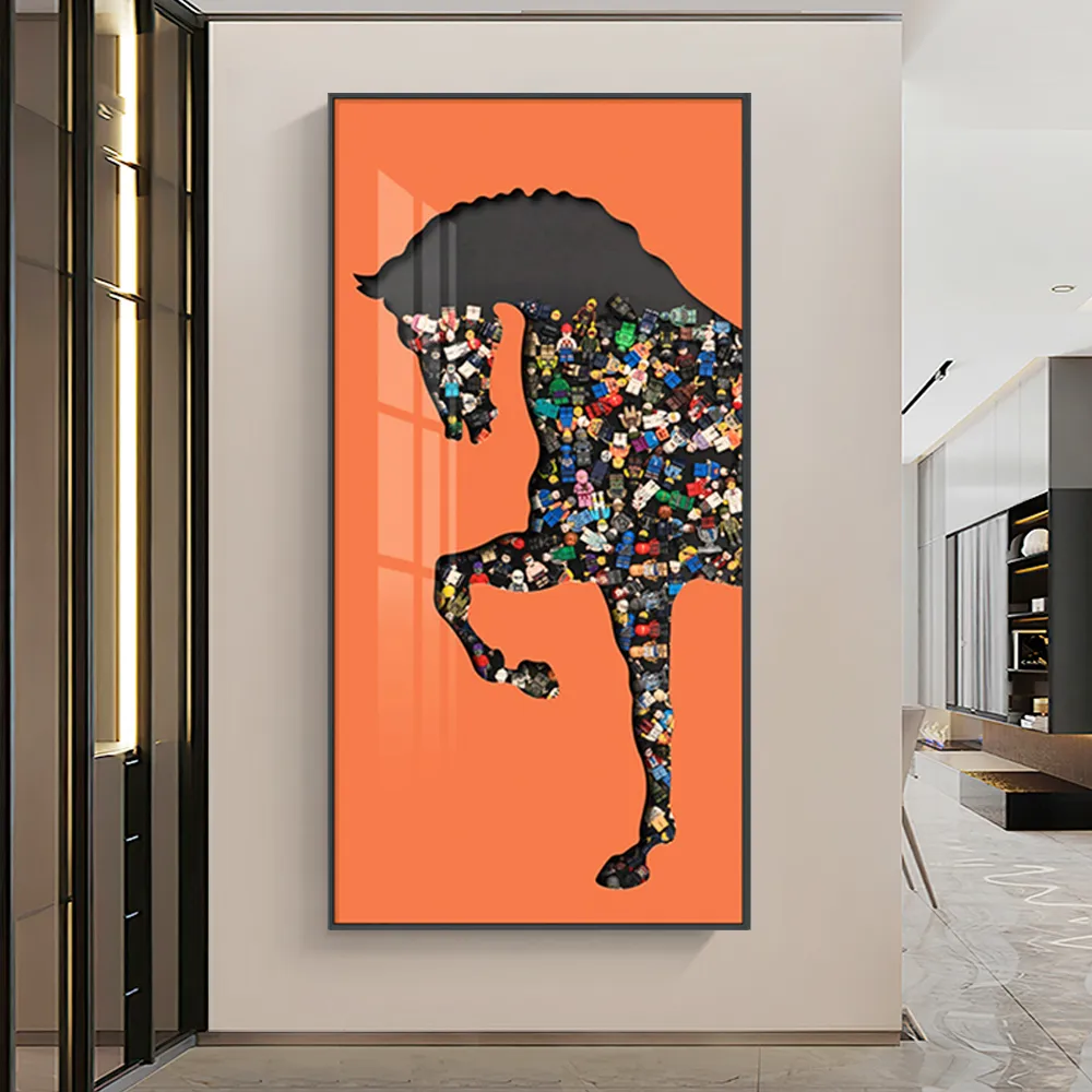 39.4" Rectangle Horse Building Blocks Wall Art Decor with Aluminum Frame Living Room — image 3