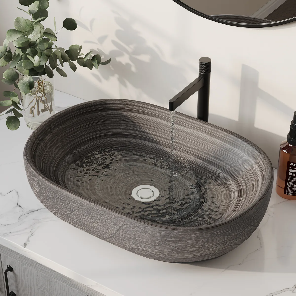 15.7" Ceramic Round Bathroom Vessel Sink Retro Washbasin — image 27