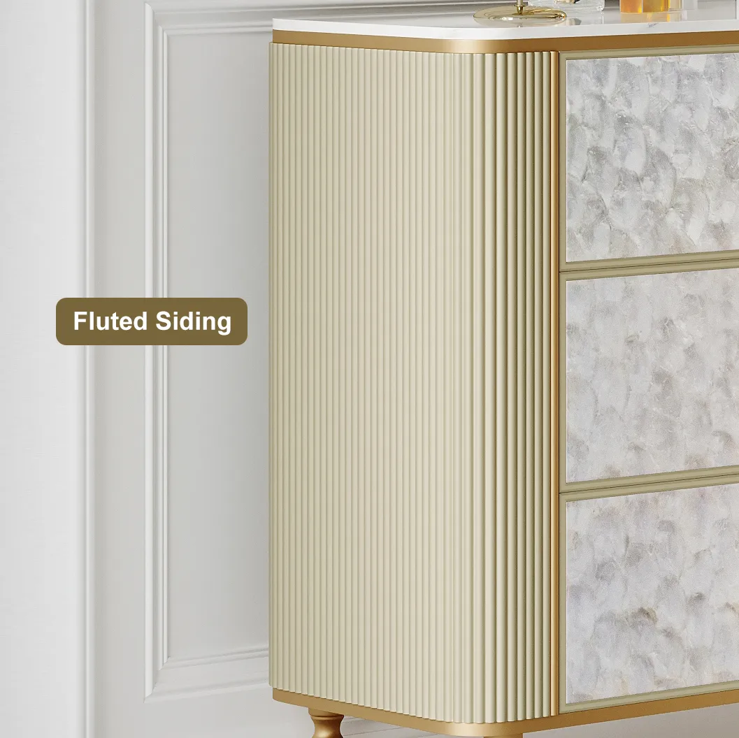 Art Deco 6 Drawer Dresser Capiz Shell Beige Chest Storag Cabinet with Sintered Stone Top — image 9