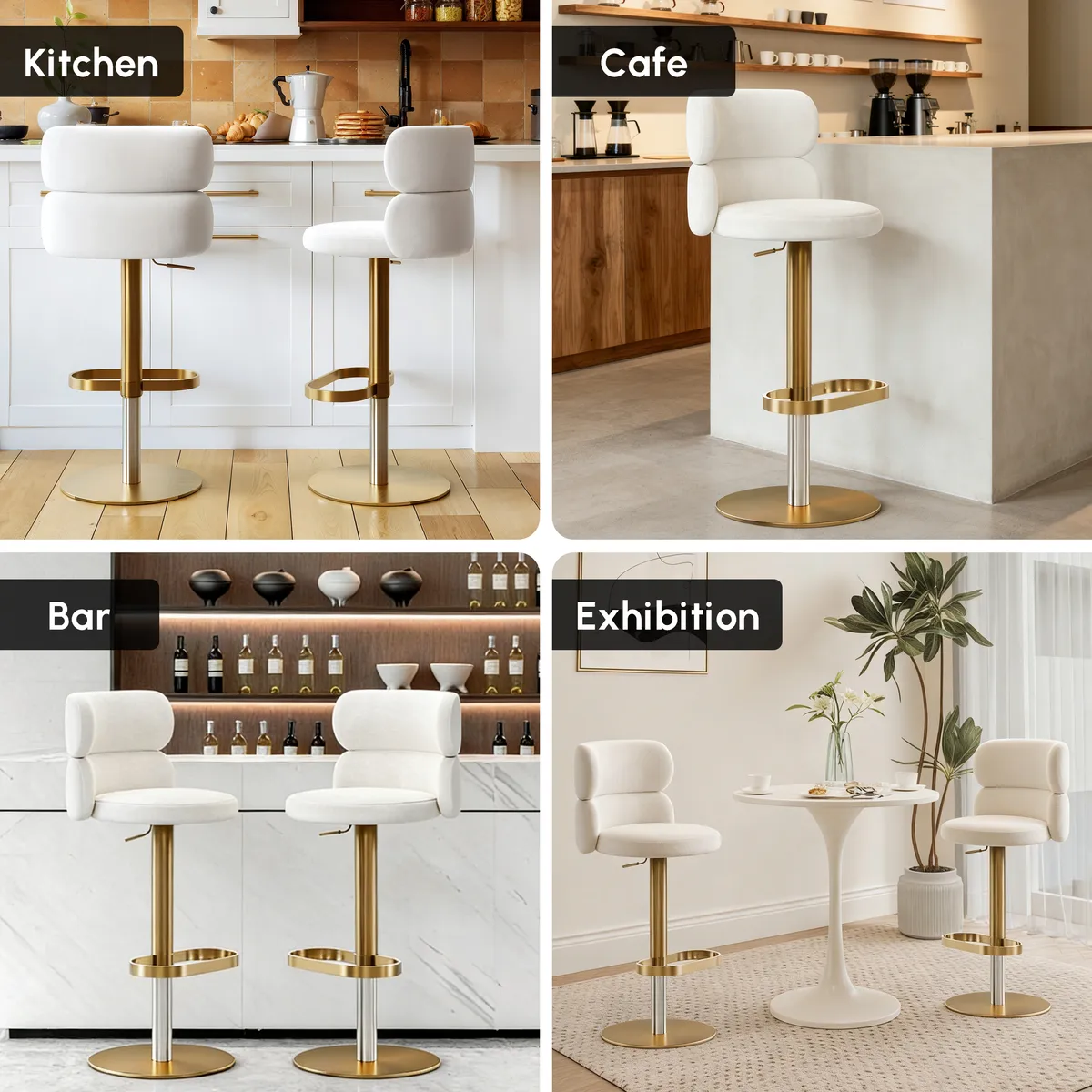 Modern Bar Stool Velvet Adjustable Height Swivel Black with Full Back Counter Stool — image 9