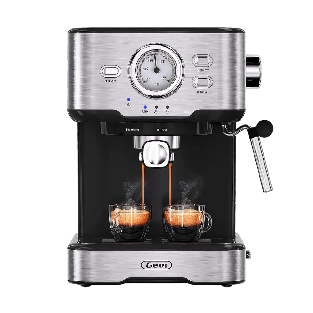 GEVI 2-in-1 Espresso Machine with Milk Frother Wand and Dual Temperature Control 20 Bar ECMD0