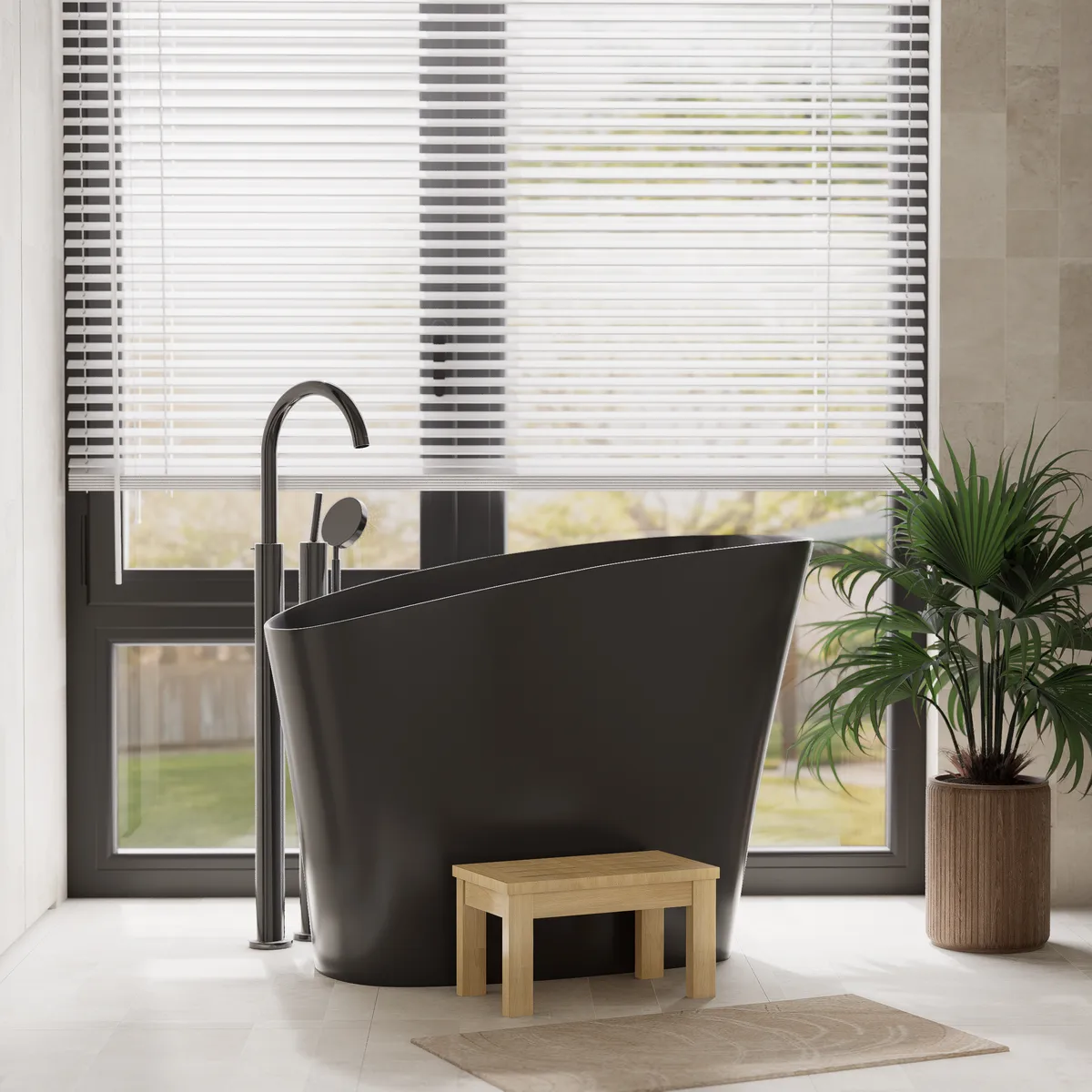 47" Japanese Irregular Freestanding Stone Resin Soaking Bathtub, Marble Look — image 28
