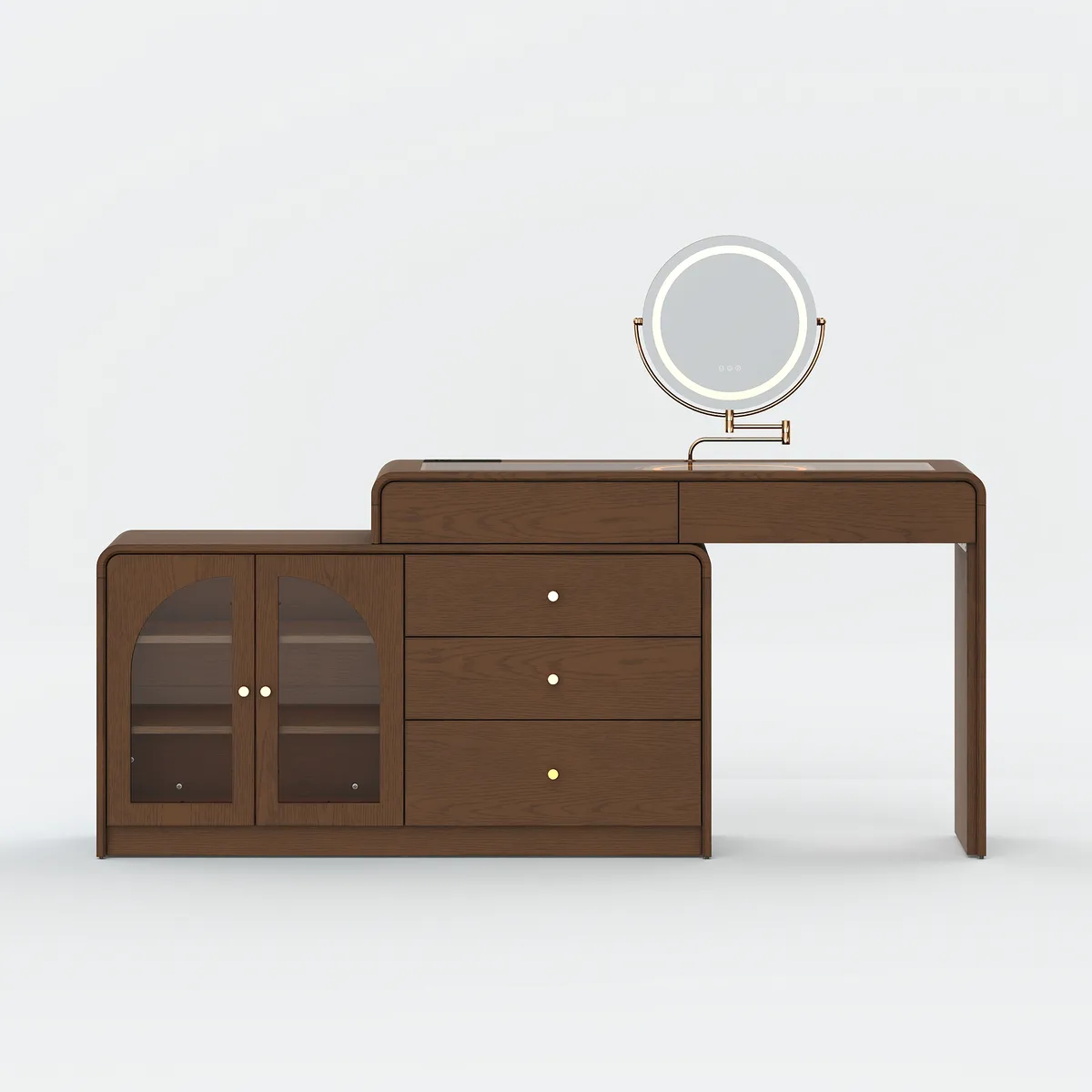 Mid Century Modern Extendable L-Shaped Makeup Vanity Dresser with LED Mirror(49"–91") — image 8