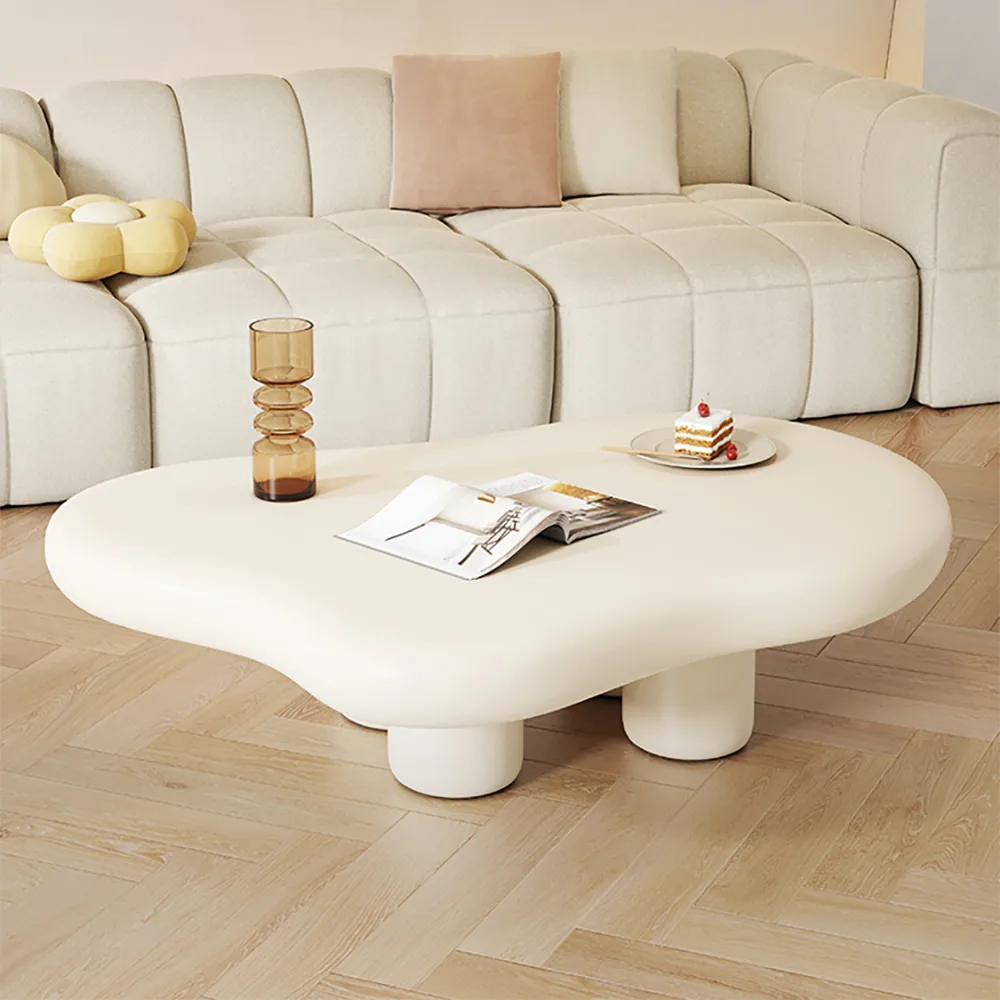 39" Modern Matte Wood Abstract Coffee Table in Off White with 4 legs — image 2