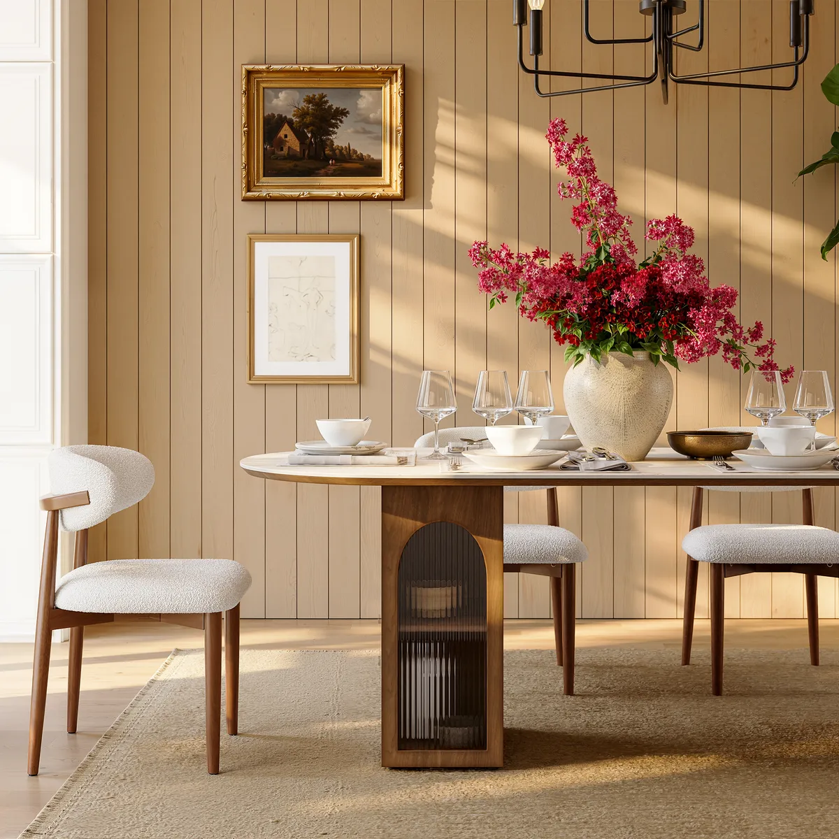 71" Faux Travertine Oval Dining Table with Fluted Base & Storage — image 8