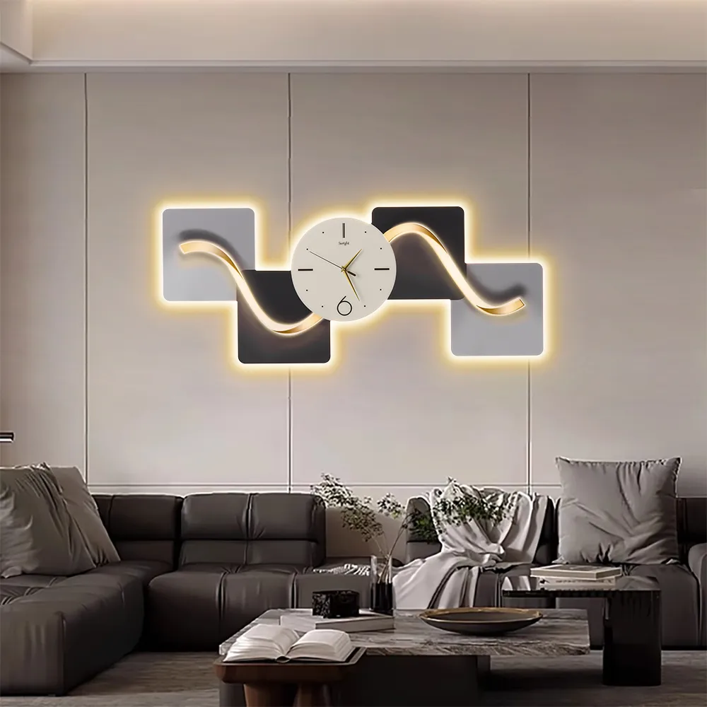 39.4" Large Silent Wall Clock Light Modern Abstract Geometric Decor Art Living Room — image 2
