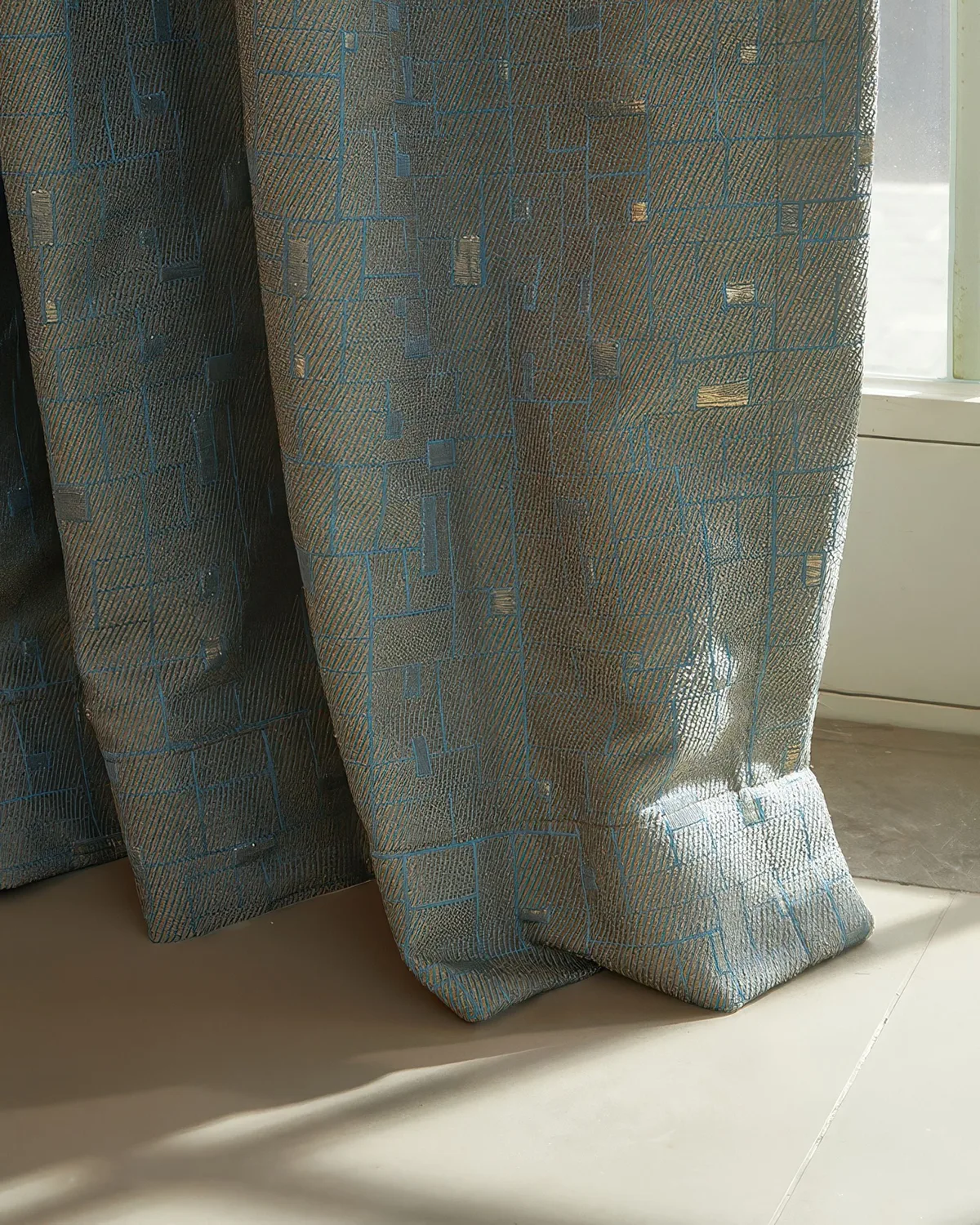 Chelsea 47 x 123 Inch Inverted Box Pleat Circuit Cotton Grid Patterned Curtain — image 4