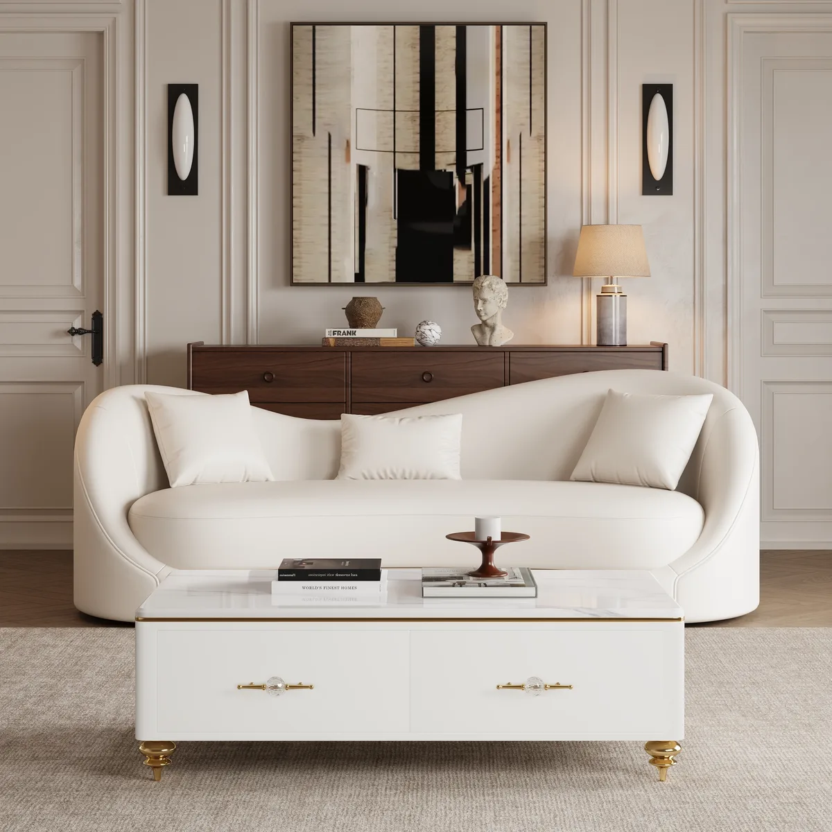 Chift 51.2" Modern Marble Coffee Table & Storage Drawers Gold Stainless Steel Legs — image 4