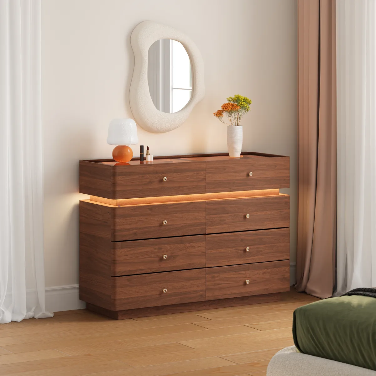 47" Glass Top Walk-in Closet Island 8-Drawer Dresser with Light — image 14