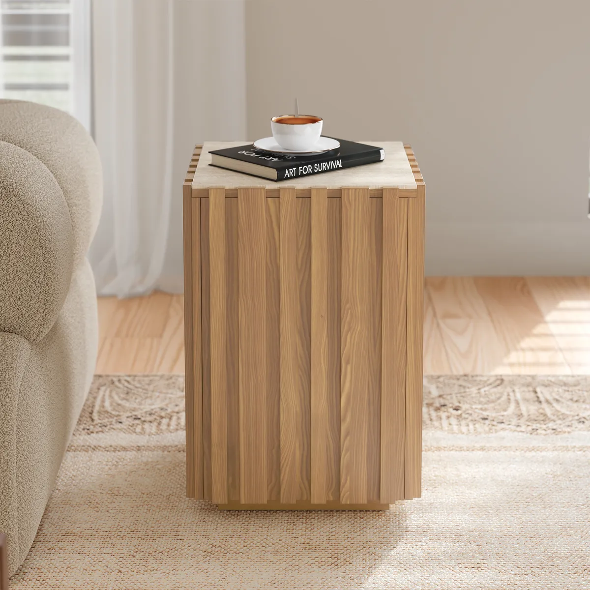 Aura Ash Wood Fluted Side Table with Sintered Stone Top — image 13