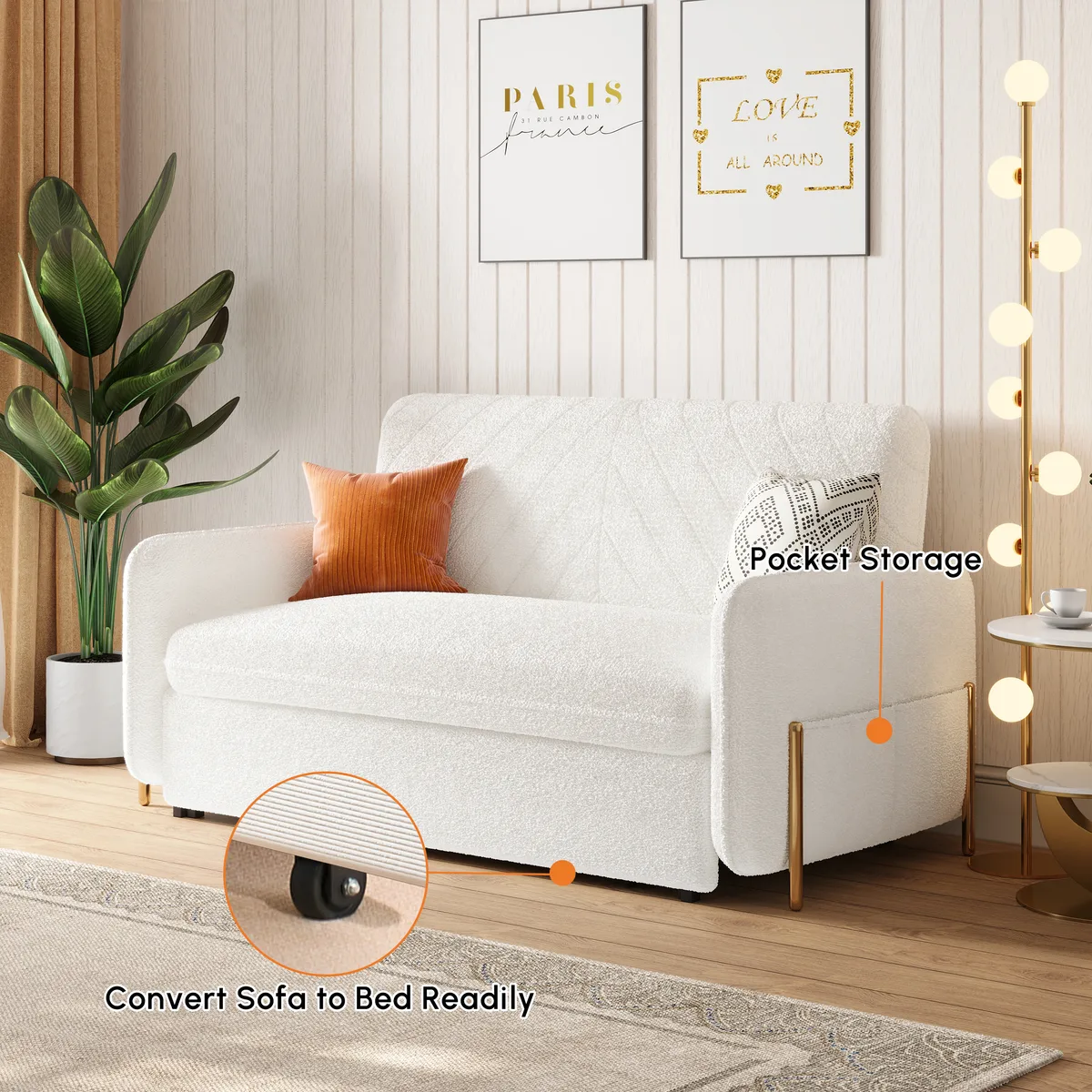 68" Full 2-Seater Boucle Convertible Sleeper Sofa — image 9