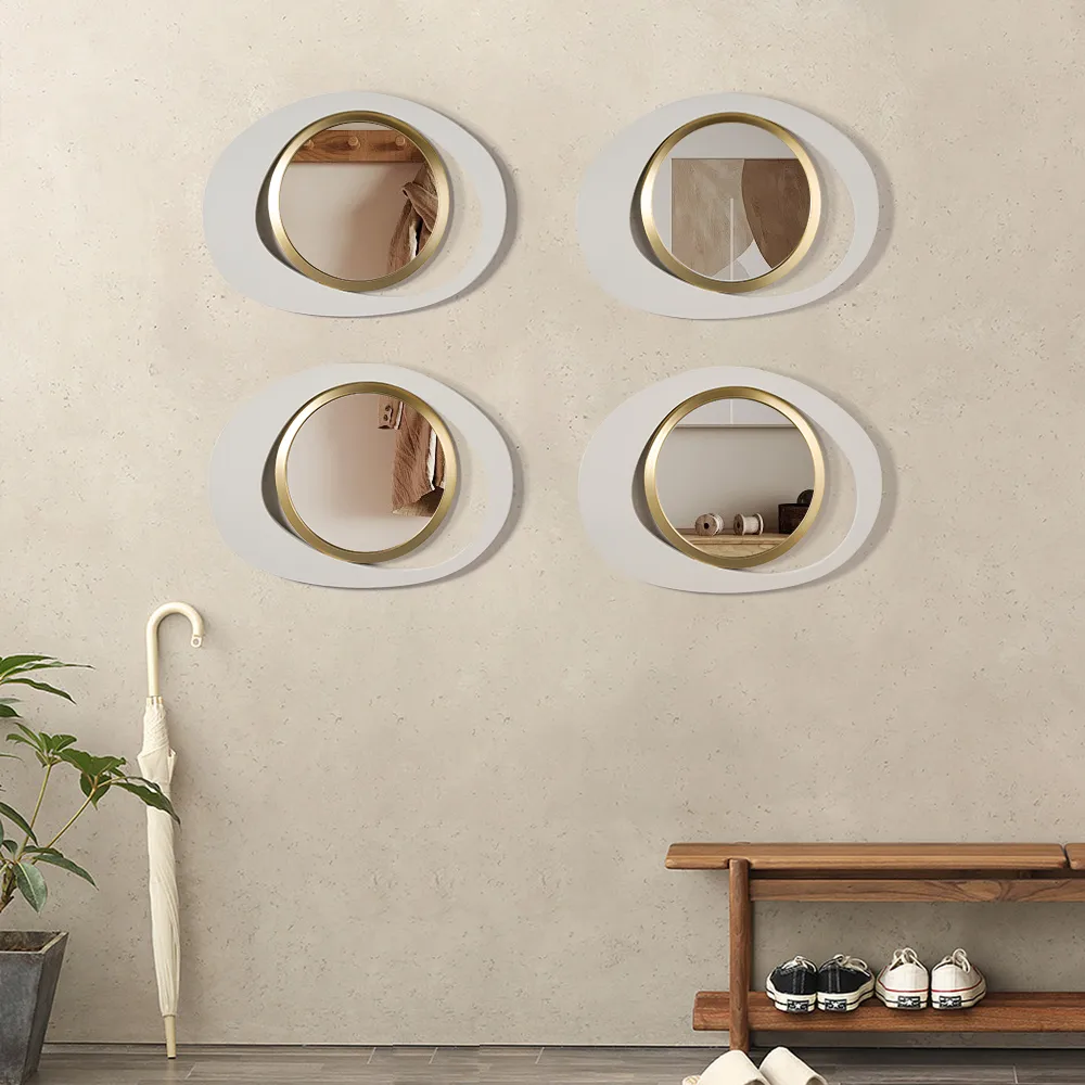 Modern 4-Piece 23.6" Large White & Gold Abstract Geometry Wall Mirror Decor Living Room — image 4