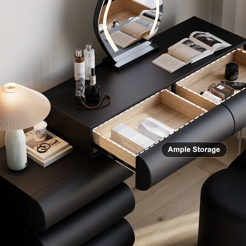 modern white PU leather dressing table set with stool and LED mirror — image 21