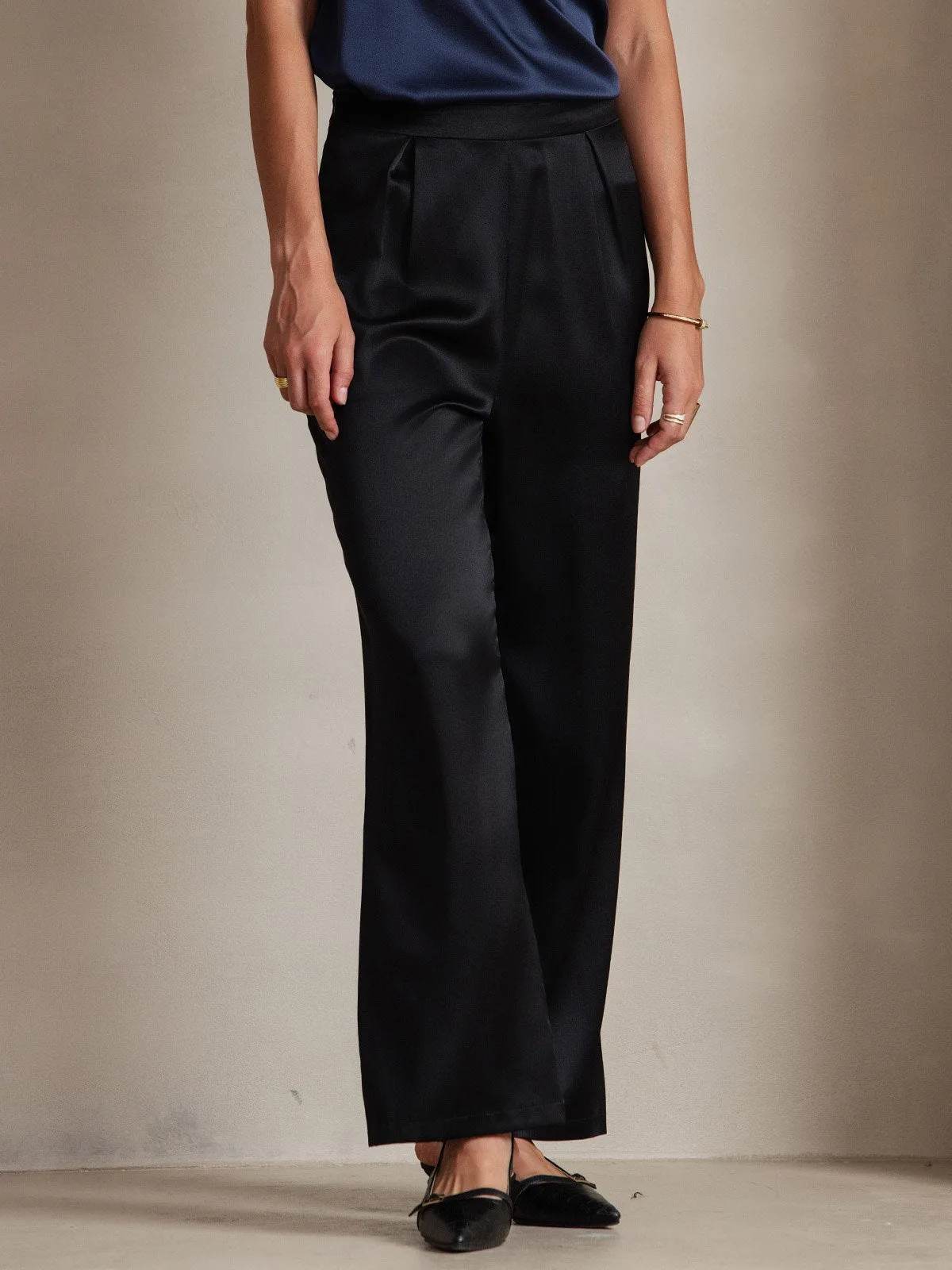 19Momme Silk High Waist Wide Leg Pleated Women's Pants — image 3