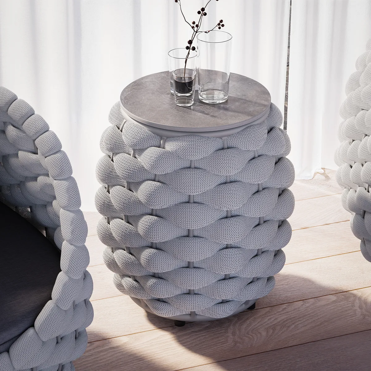 Cocaro Outdoor Rope-Woven Side Table with Storage & Slate Top in Dark — image 11