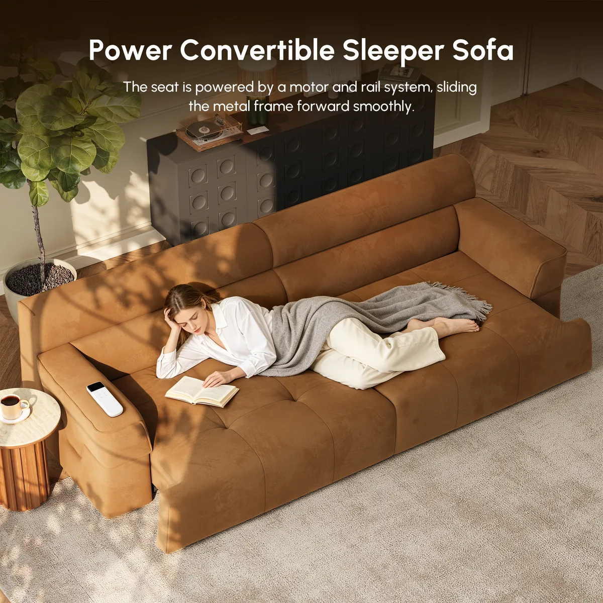 121" Performance Velvet Power Convertible Sleeper Sofa — image 6