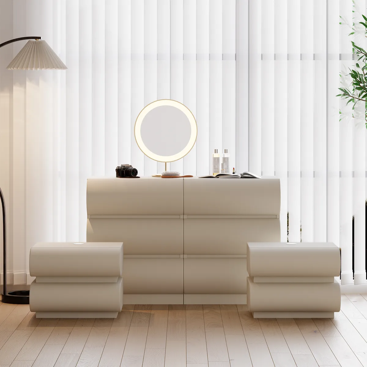 Bedroom Dresser & Nightstands Set Leather — image 11