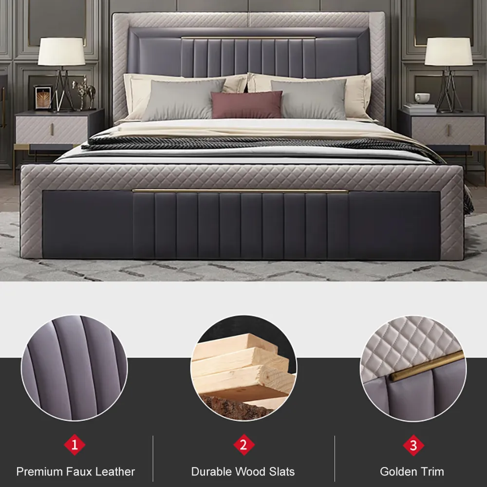 Modern Upholstered California King Platform Bed with Wingback Headboard — image 5