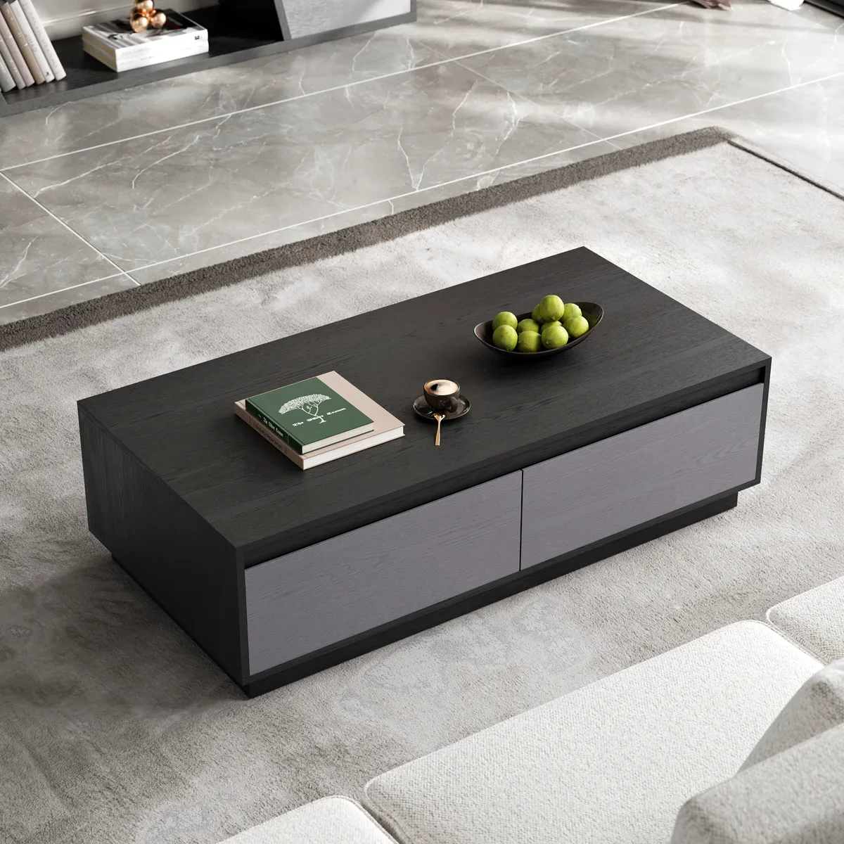 47" Mid Century Modern Gray Coffee Table Rectangular Block Living Room Table with Storage — image 21