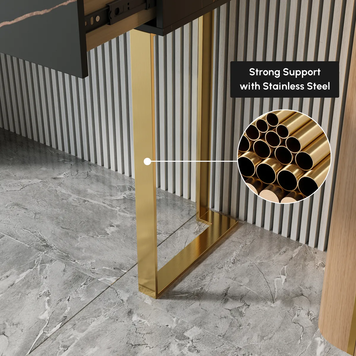 47.2" Black Console Table Modern Accent Table For Entryway with 2 Drawers & Stainless Steeel Base — image 10