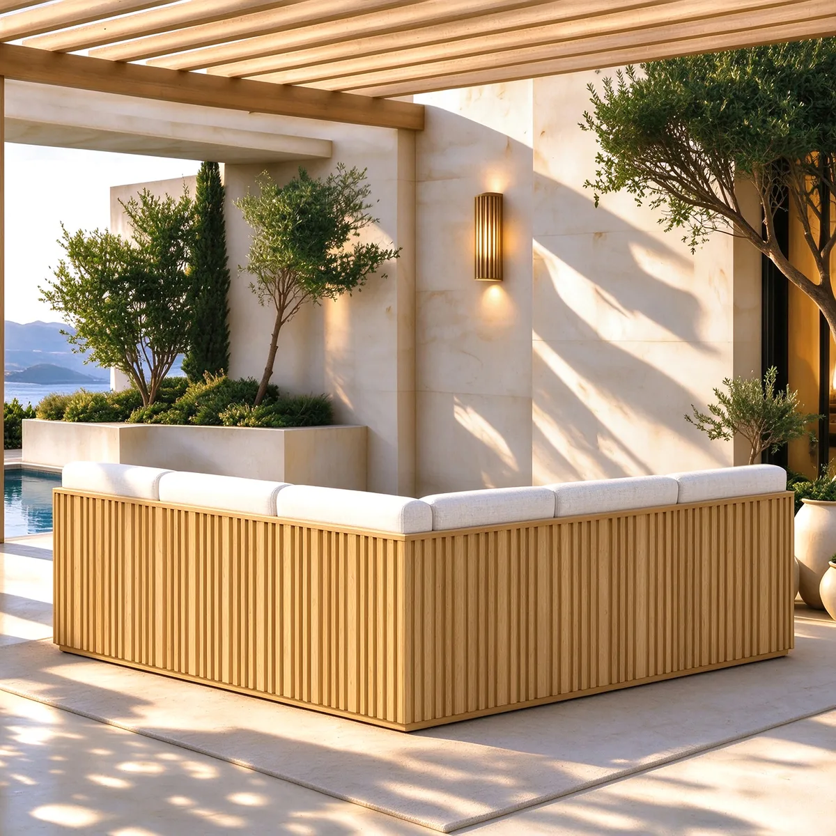 Flutera Fluted Aluminum Boucle Outdoor Conversation Sofa Set — image 3