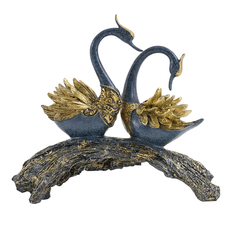 Swan Couple Resin Sculpture in Black & Silver for Home Table Decor — image 9