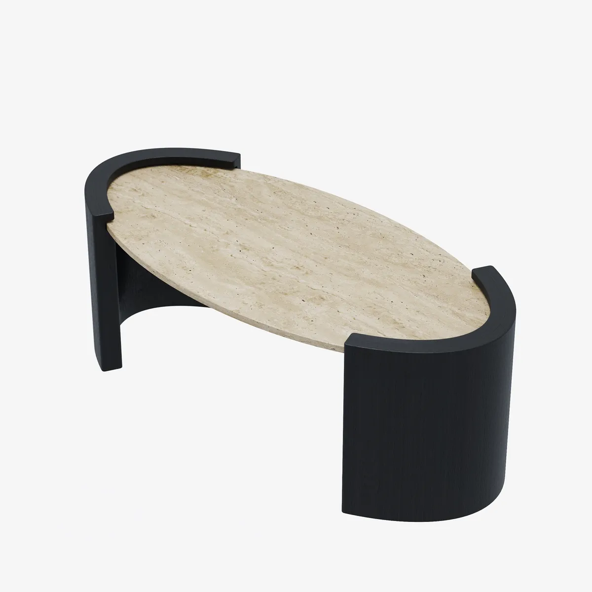 43" Japandi Oval Travertine Stone Top Coffee Table — image 20