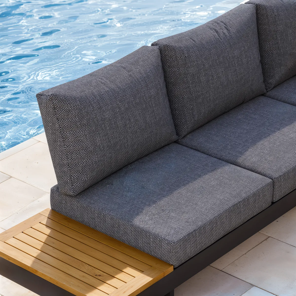 Tevara 7-Piece Outdoor Teak & Aluminum Modular Sofa Set for 6 with Ivory Cover — image 11