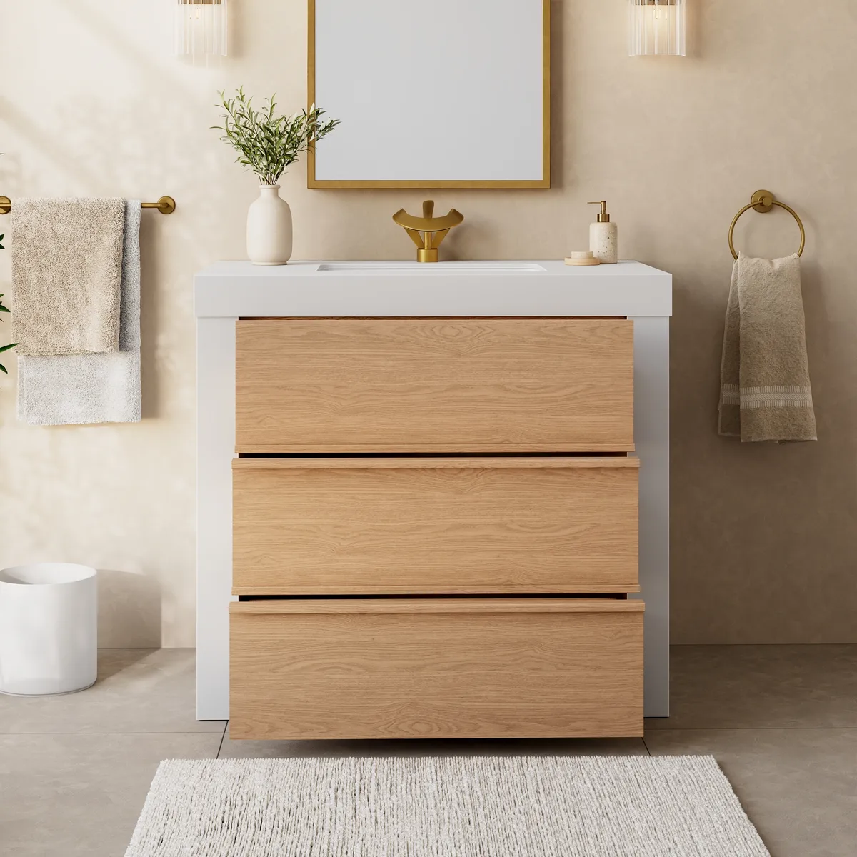 36" Single Bathroom Vanity with Ceramic Sink, Sintered Stone Top — image 3