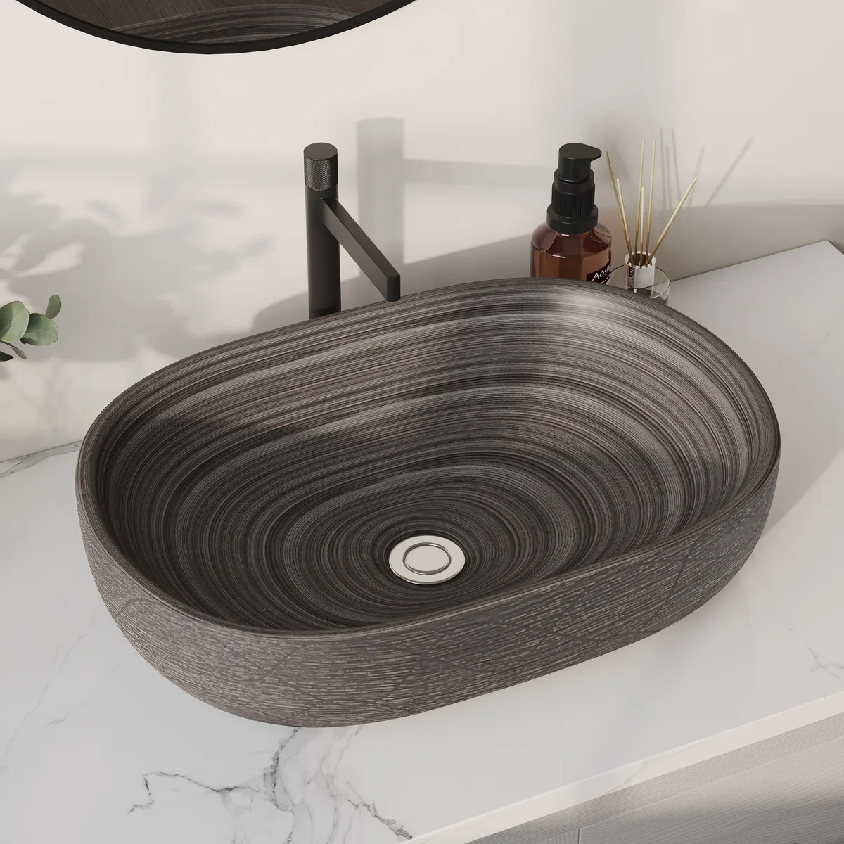 15.7" Ceramic Round Bathroom Vessel Sink Retro Washbasin — image 28