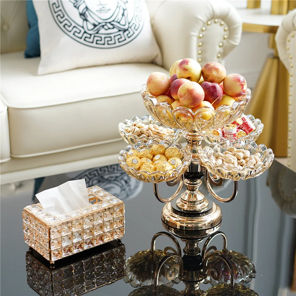 Rotating Glass Fruit Bowl – Multi-Tiered Storage with Gold Base — image 6