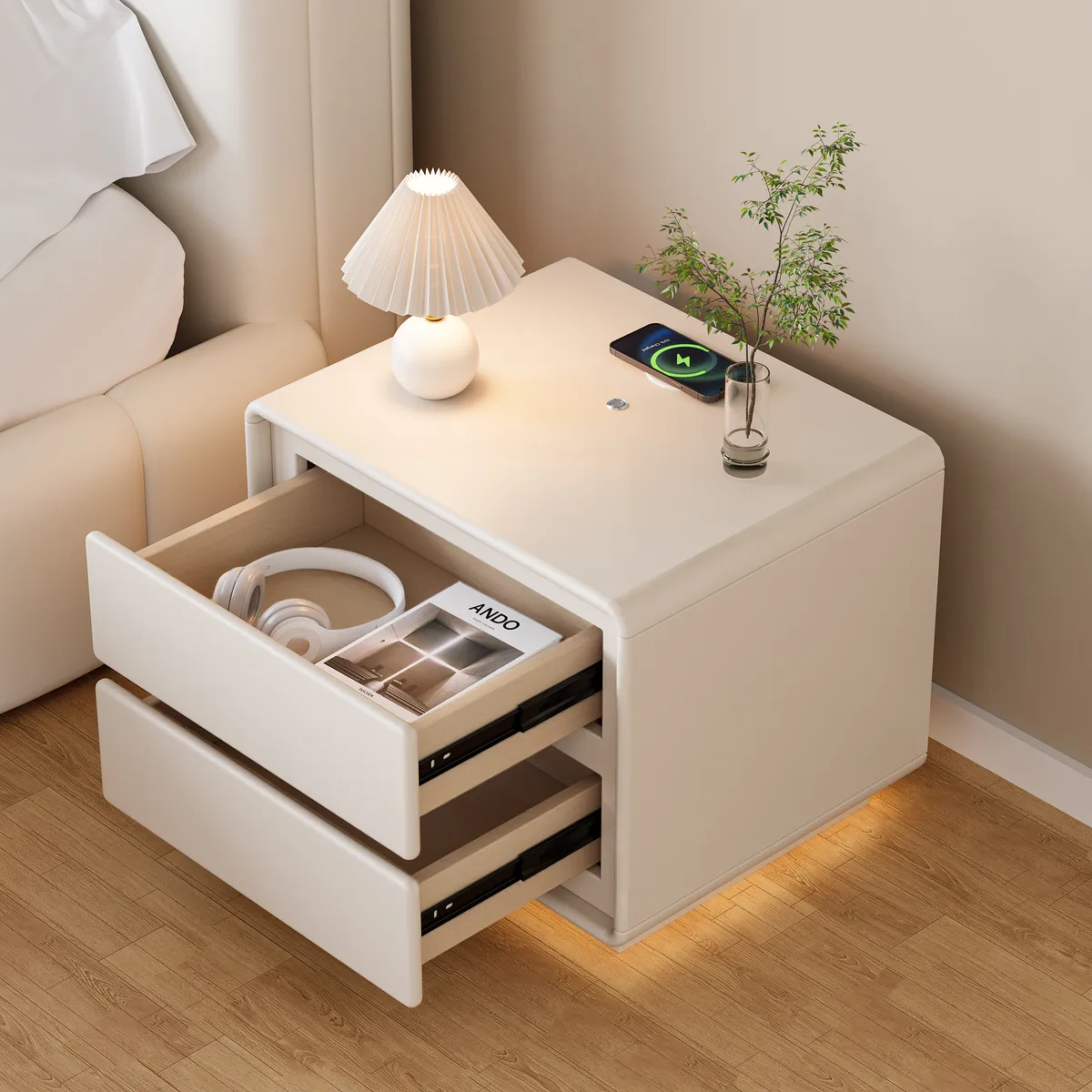 Haloa Walnut 3-Drawer LED Nightstand with Charging Station — image 26