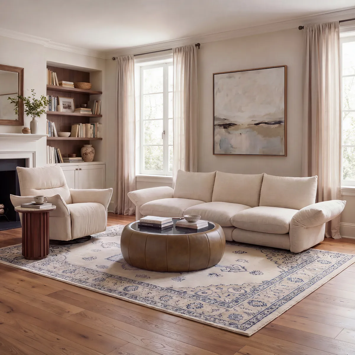 Modern 39" Round Performance Leather Ottoman Coffee Table with Hidden Storage — image 24