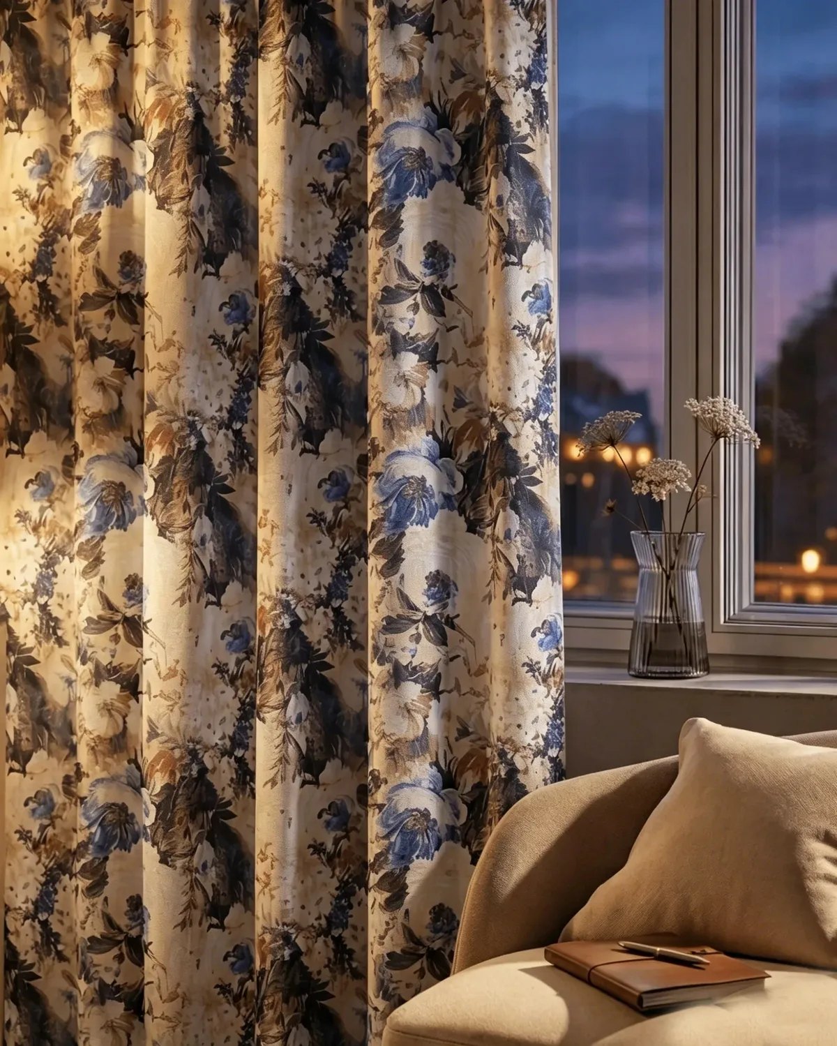 Canvas Velvet Floral Custom Curtain — image 3