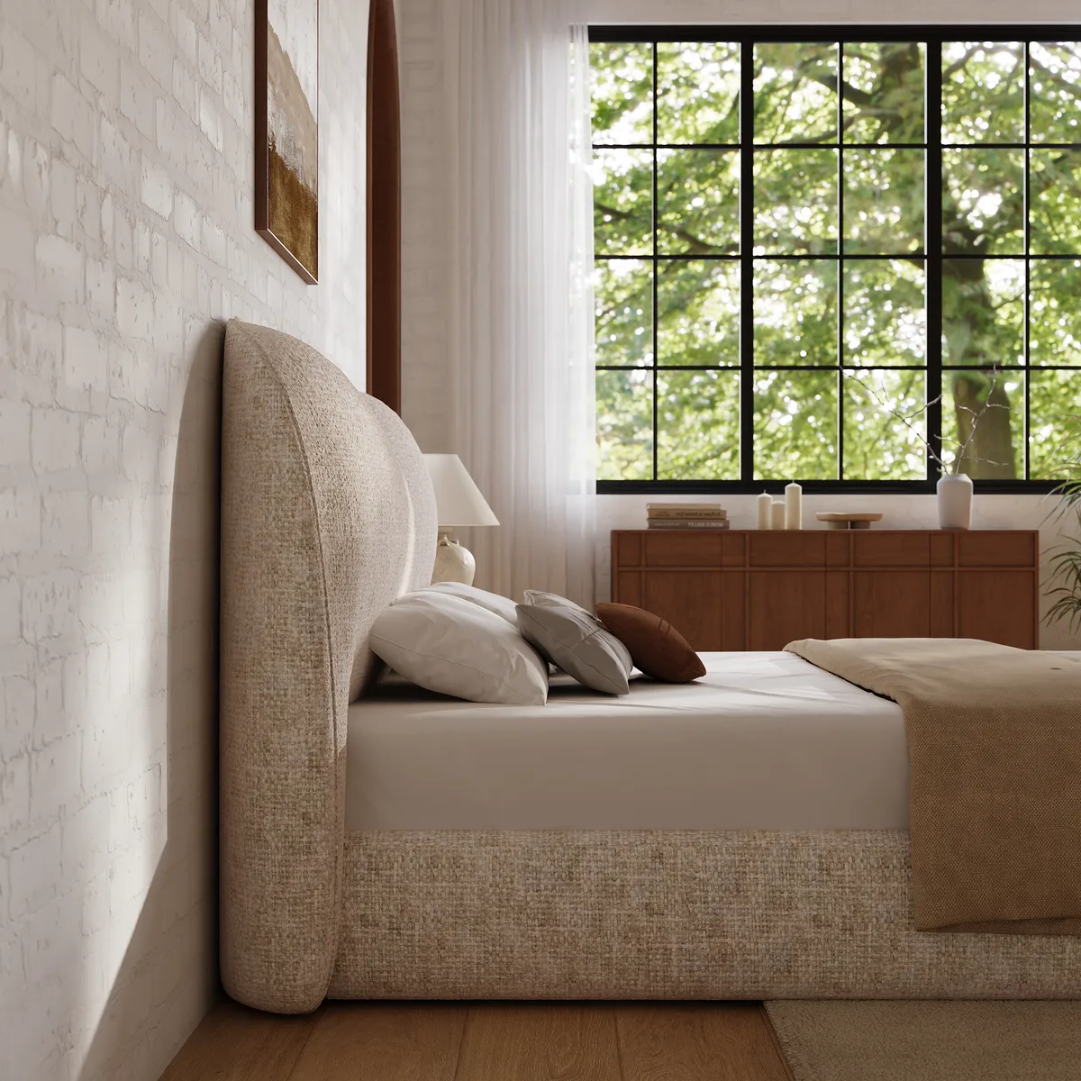 Modern King Size Chenille Upholstered Bed — image 5
