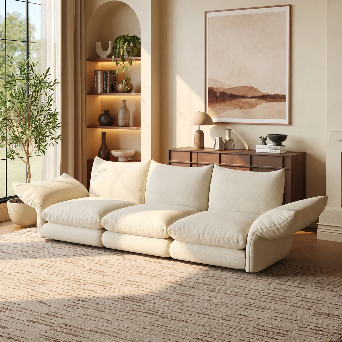 111" 3-Piece Chenille Sectional Sofa with Adjustable Armrests & Backrest