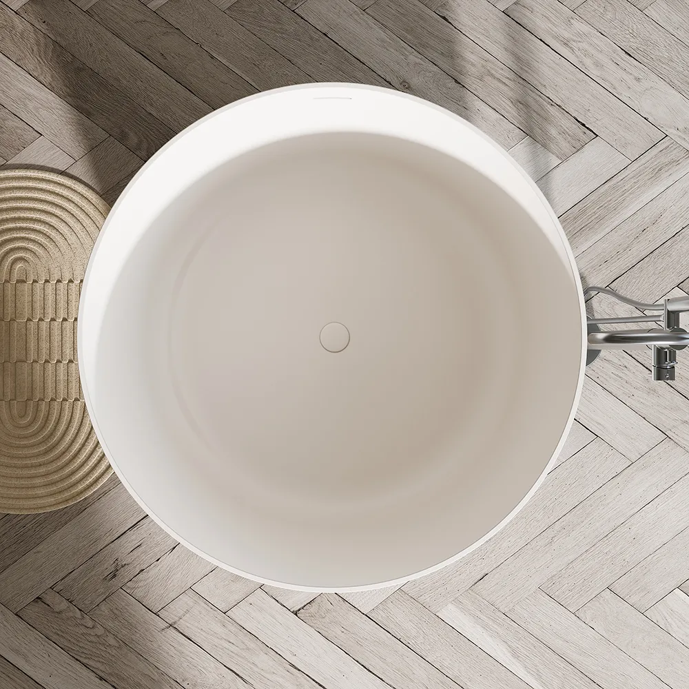 41" Freestanding Japanese Soaking Bathtub Matte White Round Stone Resin Tub — image 5