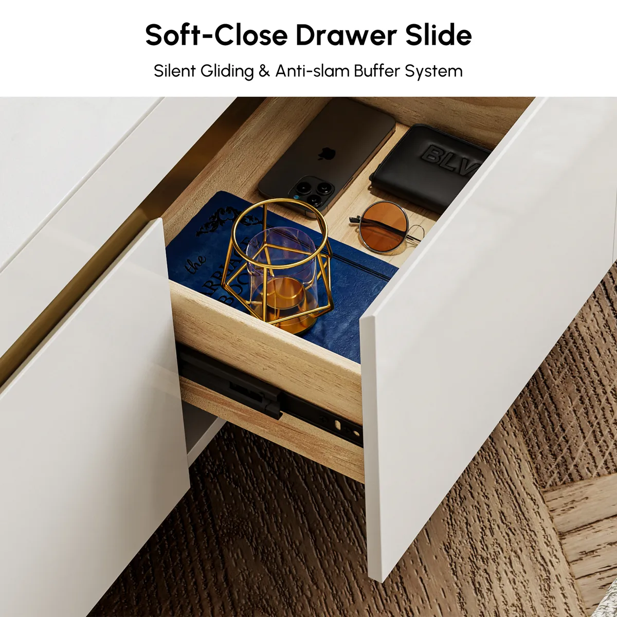 86" White Sintered Stone Top TV Stand with 4 Drawers — image 9