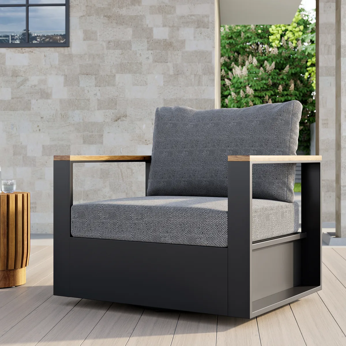 Tevara Teak & Aluminum Outdoor Swivel Chair Modern Yard & Patio Furniture in Gray Cushion Included — image 11