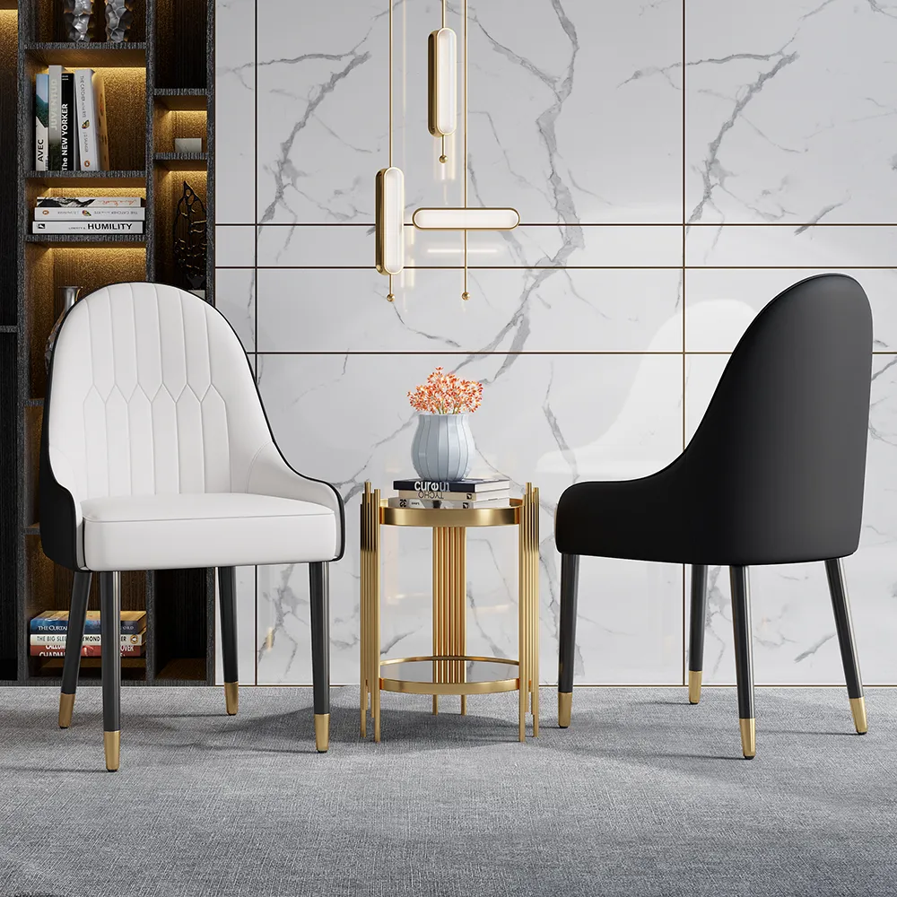 Darg Modern PU Leather 6-Piece Dining Chairs in White & Gray with Metal Legs