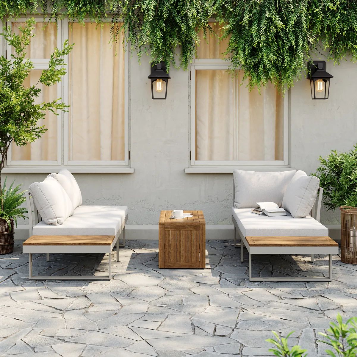 Slatera Outdoor Acacia & Aluminum Modular Sofa Set in Dark Gray with Black Cover — image 14