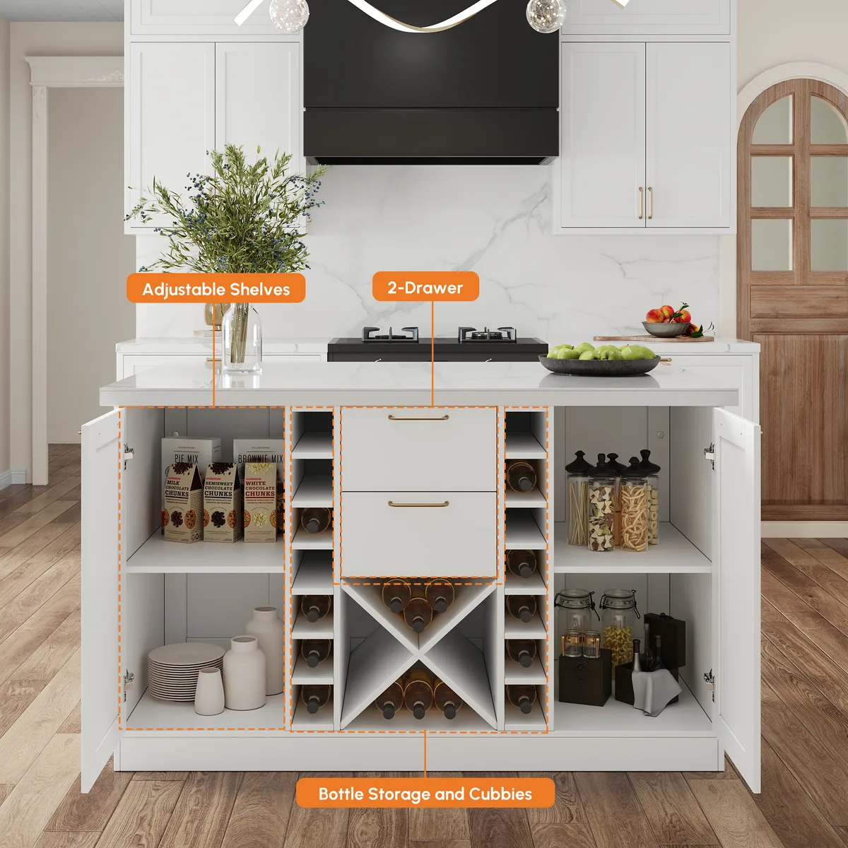 72" Modern Laminate Kitchen lsland Natural & White with Storage — image 6