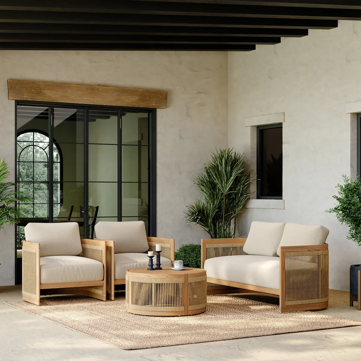 4-Piece Outdoor Teak & Rope Weave Sofa Set with Coffee Table — image 2