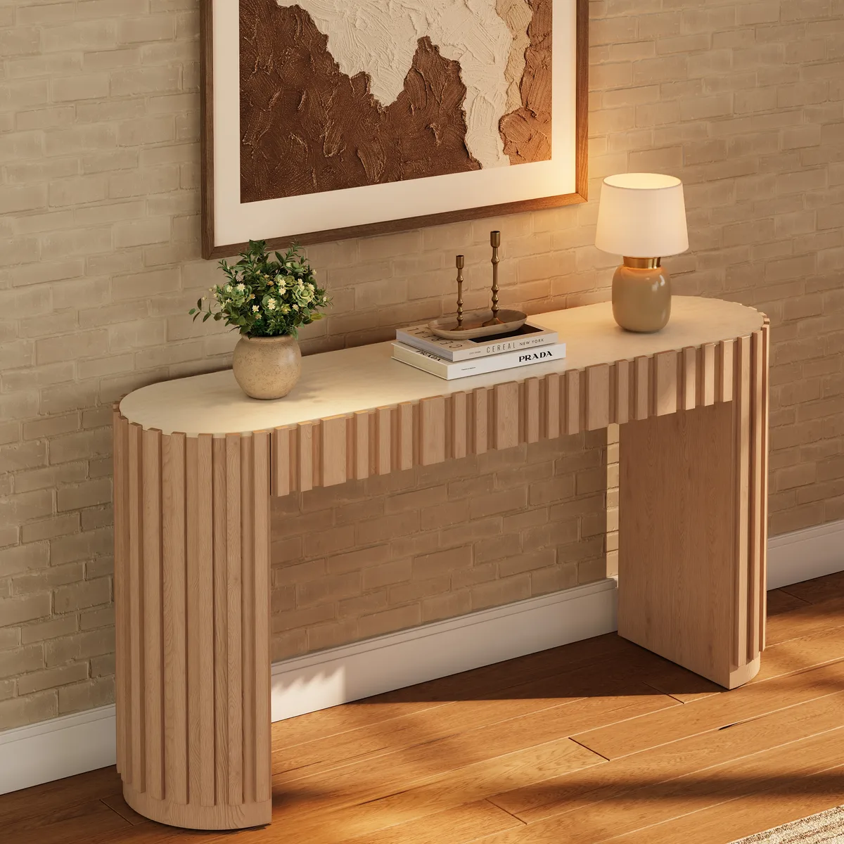 Aura 60" Ash Wood Fluted Black Console Table With Sintered Stone Top — image 13