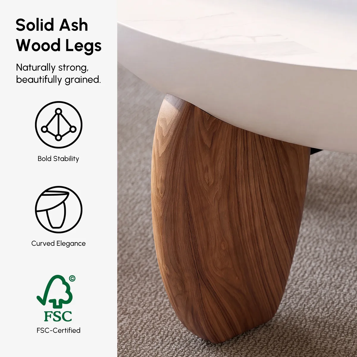 Curva Round Concrete Walnut Coffee Table with Wood Legs — image 8
