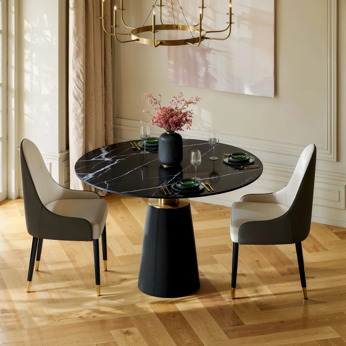 Dining Set 39" Sintered Stone Dining Table with 2 Chairs