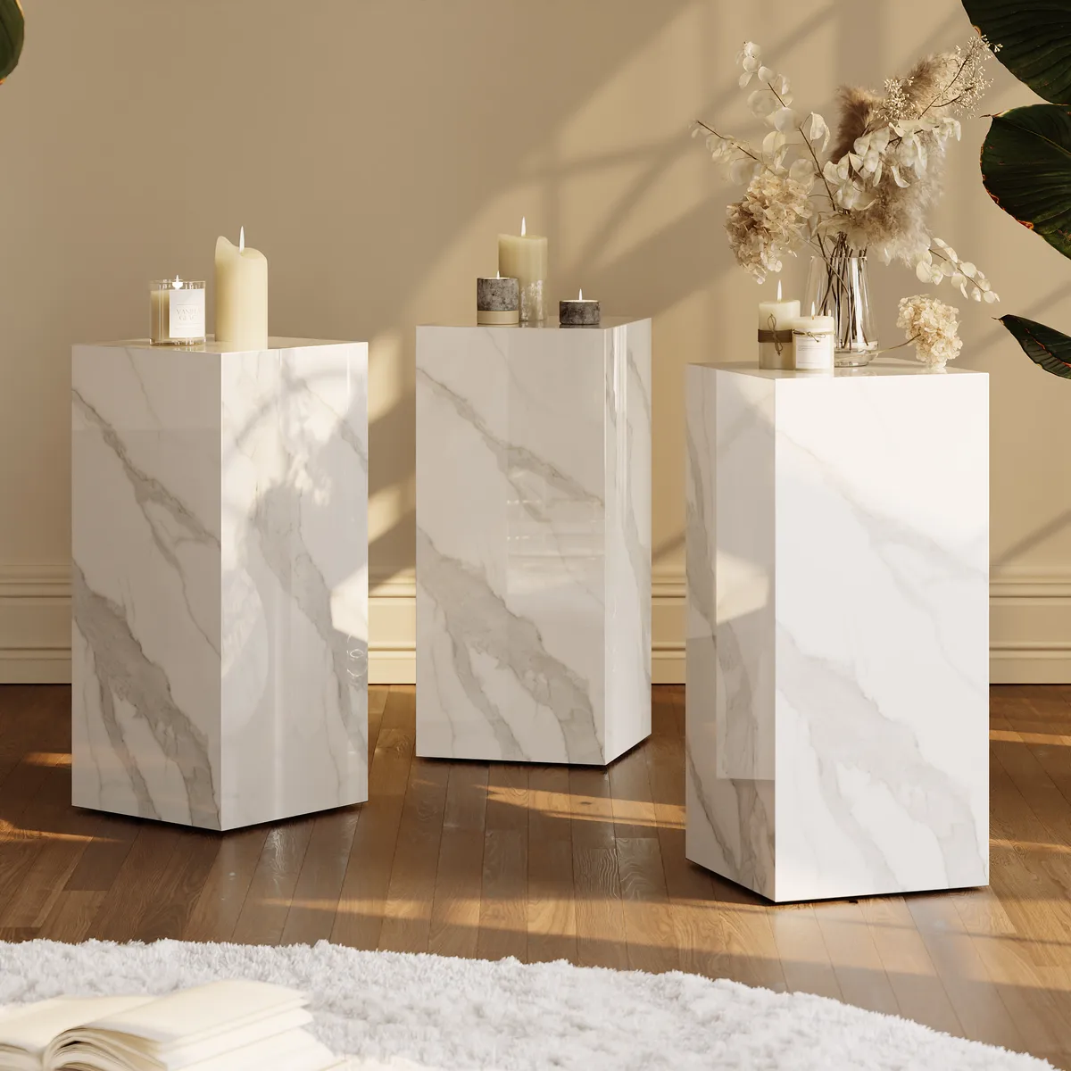 White Sintered?Stone Plinth Pedestal Plant Stand & Side Table — image 8