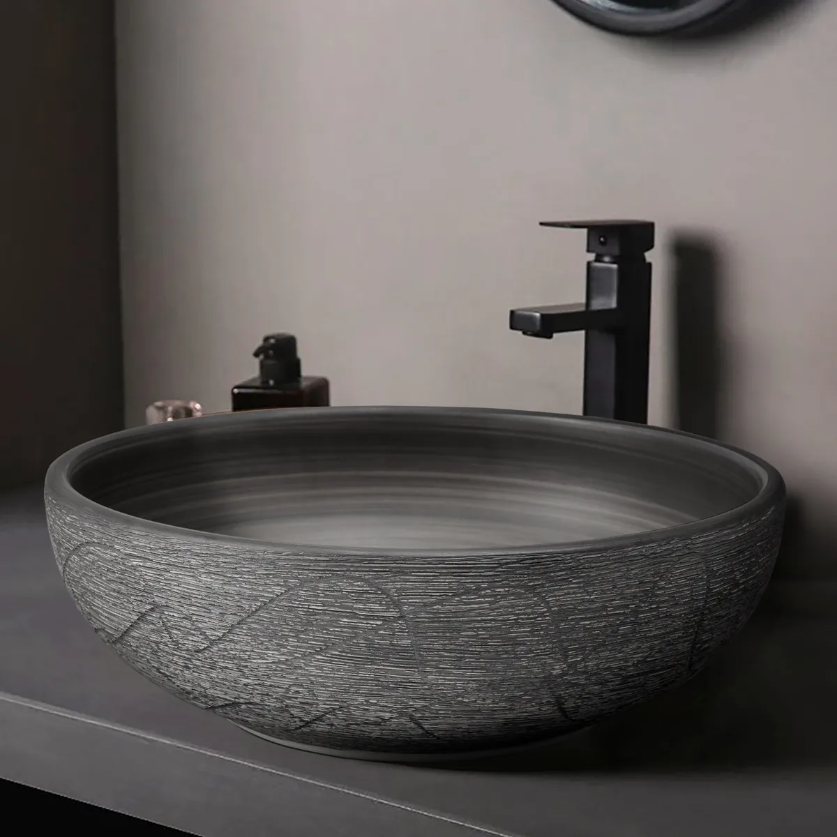 15.7" Ceramic Round Bathroom Vessel Sink Retro Washbasin — image 9