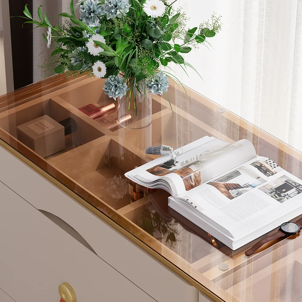 47"W Modern Glass Champagne Dresser 6 Drawer Closet Island with Jewelry Display Storage — image 5